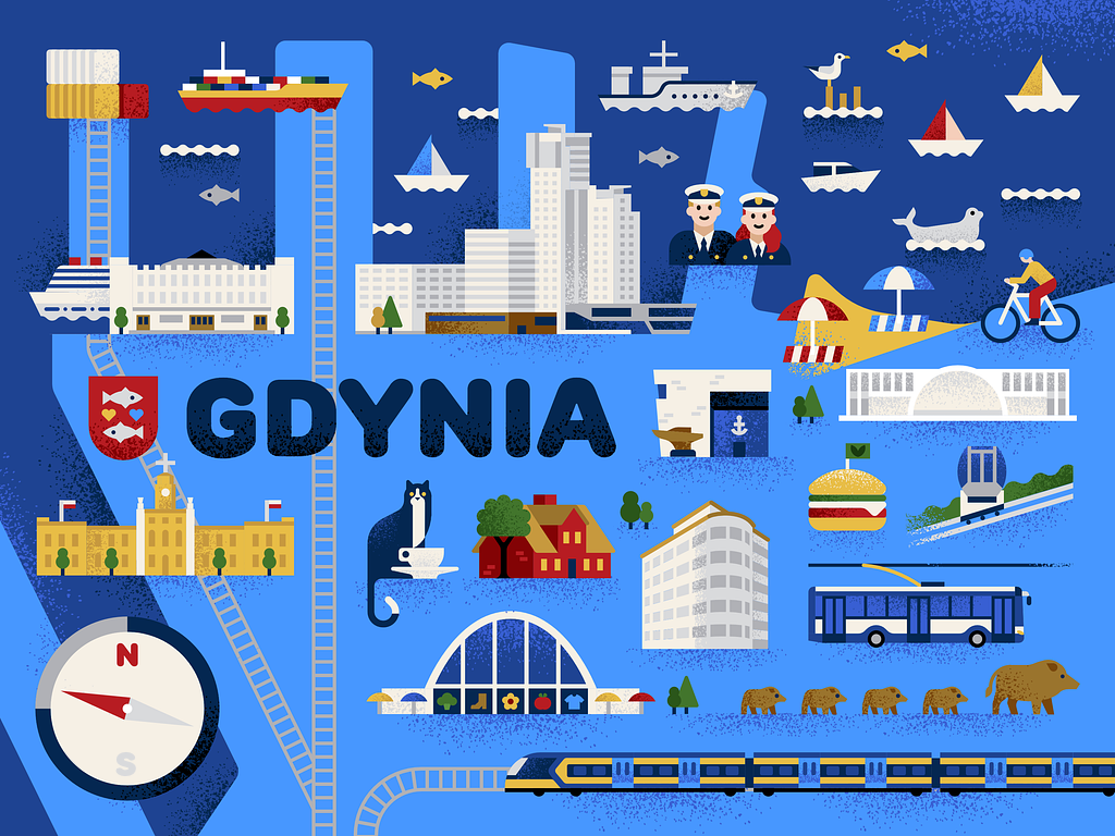 Illustrated Map of Gdynia baltic sea flat gdynia illustration map poland vector