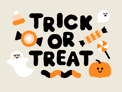 Trick or Treat Illustration branding candy color cute design ghost halloween icons illustration lettering logo pumpkin trick or treat ui vector