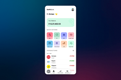 SwiftBank Home Screen bankingapp fintech swiftbank uidesign uiux uxdesign