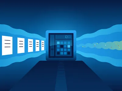 Material to Data ai data design flat icon illustration machine paper pixel storage transfer vector