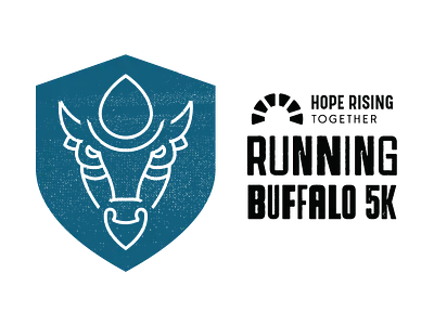 Running Buffalo bison brand branding buffalo charity drop fundraise icon identity illustration logo mark nonprofit race run shield symbol texture vector walk