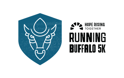 Running Buffalo bison brand branding buffalo charity drop fundraise icon identity illustration logo mark nonprofit race run shield symbol texture vector walk