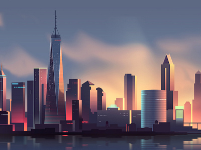 Manhattan city design futur illustration light logo manhatan neon nyc retro skyline trystram ui