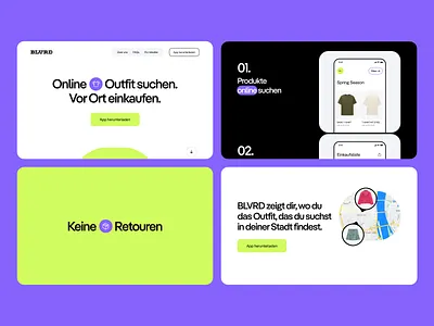 BLVRD Rebranding UI Map Concept | Fashion App Landing Page app landing page clean design fashion fashion app green icon landing page minimal purple sections typography ui ui design ui map ux ux design web web design website