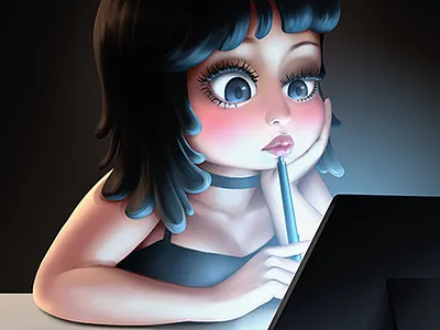 Life of a female artist who's always work late at night. caricature cartoon digital 2d funpen illustration painting