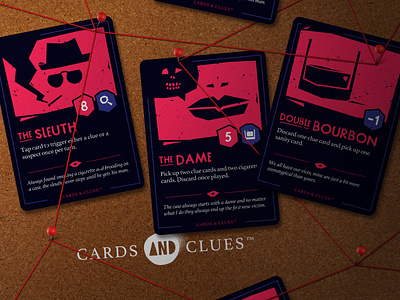 Cards & Clues branding card game design design challenge graphic design illustration logo noir pop art private eye