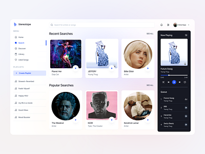 Stereotape Music App: Search apple music dahsboard dashboad dashboard design graphic design live music music app music player play player spotify stream streaming ui ux