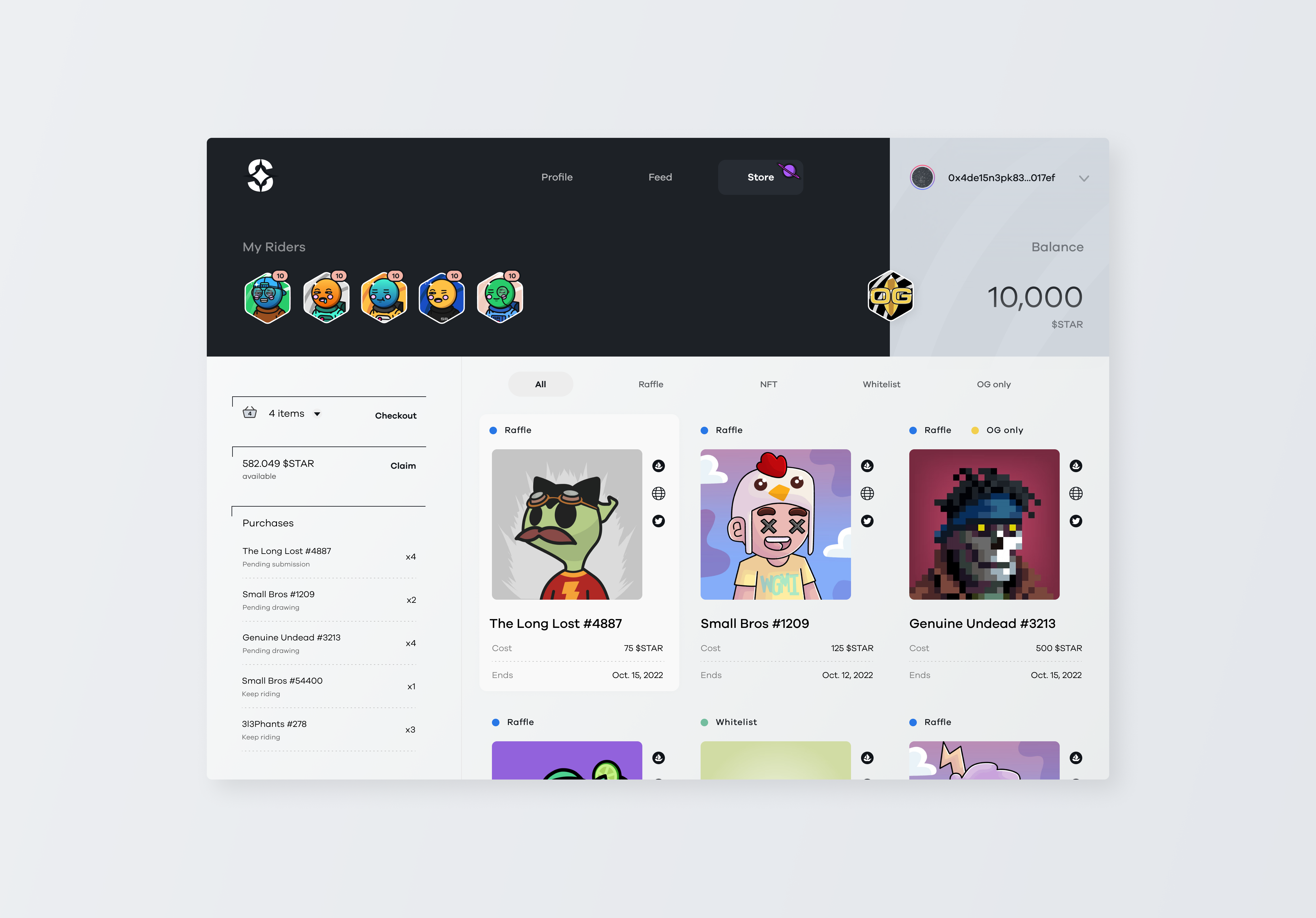 Space Riders Spaceport app design ecommerce nft product design ui ux web3