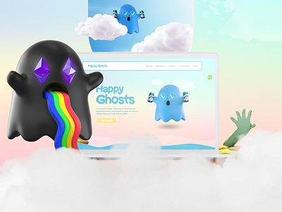 HAPPY GHOSTS - NFT LANDING PAGE DESIGN - WEB3 - NFT WEBSITE UI 2022 designs crypto design gaming websites graphic design landing page design metaverse modern websites nft nft art nft landing page design nft website design nftart ui ui ux web3 web3 websites websites inspirations