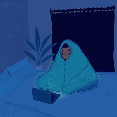 Girl at night character cozy illustration procreate