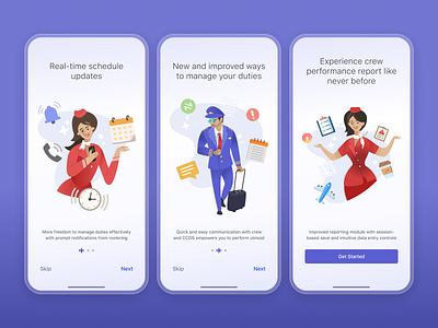 Airline Crew Duty Management Mob App - Onboarding/Splash adobe illustrator airline android character design design digital experience figma graphics illustration ios launch screens mobile app onboarding product design splash screens ui uiux ux