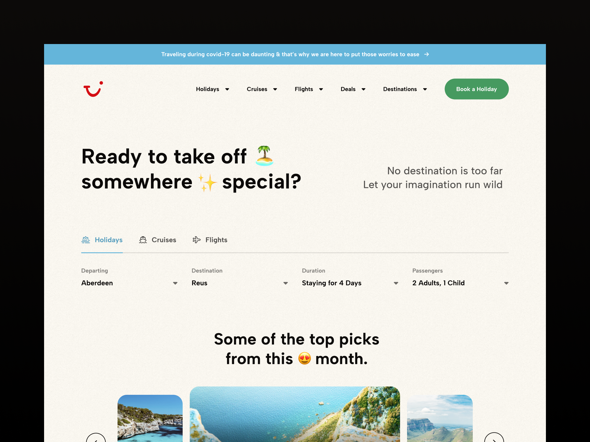 TUI landing page redesign clean design figma hero landing page minimal product design travel travel app travel website ui uiux user experience user interface ux web design website