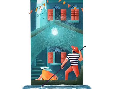 That's Amore. boat bridge building gondola graphic design illustration italy line love man minimal person retro simple tower woman