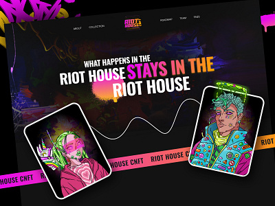 RIOT HOUSE - NFT WEBSITE DESIGN - NFT LANDING PAGE UI DESIGN crypto design graphic design landing page design metaverse nft nft art nft landing page nft ui nft website design nft websites nft websites examples nftart riot house ui ui design ui ux web 3 website ui design