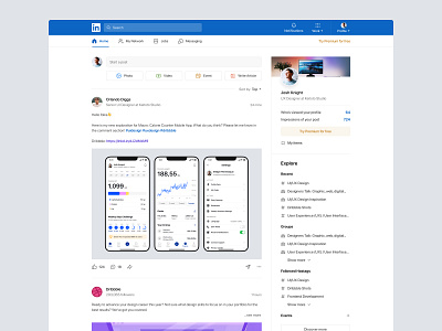 LinkedIn Redesign - Feed clean community design freelance linkedin portfolio profile redesign social media ui ux webapp website