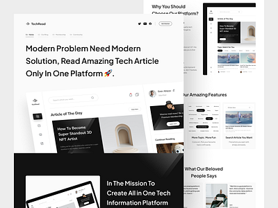 TechRead - Article Landing Page 3d article blog clean dashboard design editorial landing page medium minimalist news nft publishing reading technology ui uidesign web app web design website design
