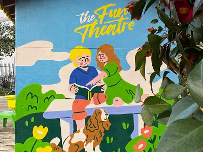 The Fun Theatre Mural boy children dog girl handmade illustration kid lettering mural painting texture theater theatre type typography