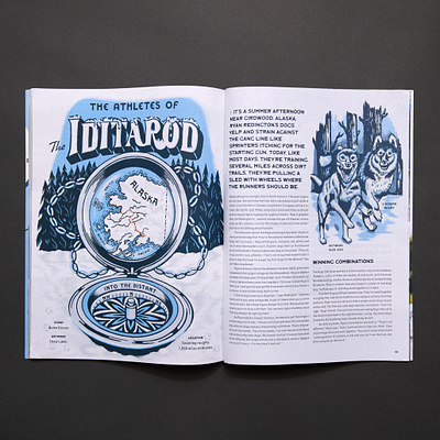 Athletes of the Iditarod: YETI Dispatch Editorial Illustration alaska compass dog editorial illustration map mountains trail race yeti