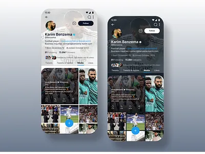 Twitter Media Redesign app concept dark light mobile mobileapp real madrid redesign theme ui ux uxui