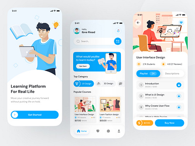 Online Course Mobile App academy app concept app design application course app e learning education learning app mobile app mobile ui online class online course online school uiux design