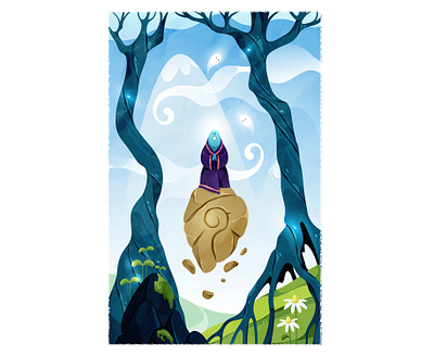 alien alien cartoon character cosmic design fantasy flowers forest illustration master meditation mountain rock sky sparkles stranger style texture universe vector