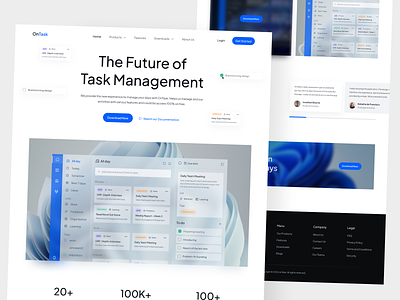 Ontask - Task Management Landing Page clean design desktop glassmorpishm landing page landing website management app management website minimalist design schedule app task app task management ui ui glass uidesign uiux user interface web app web design website website design