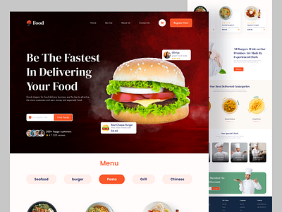 Food Delivery Landing Page food food and beverage food delivery food delivery website food landing page food menu food ordering website food ui food web homepage kitty uix landing page restaurant website sylgraph trendy design ui ux web website design website designer