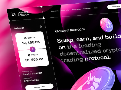 Uniswap Crypto redesign bitcoin blockchain crypto exchange cryptocurrency design ethereum exchange landing page meta metaverse modern token ui uidesign ux web3 website