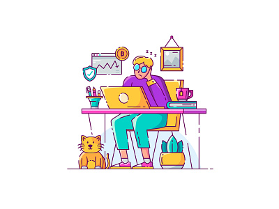 Sleepy Person on Working Desk Illustration cat design drawing illustration outline person tech vector vector illustration working working desk