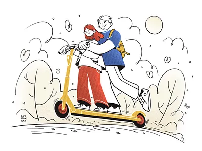 Me & You. boy girl happiness happy illustration love procreate scooter