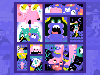 Shadows in the water character comic enisaurus freelance illustration monster octopus strangerthings summer textures vector