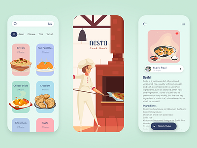 Cook Book App app appdesign art book branding cook cooking design illustration logo mobileapp textile design textile print ui vector website