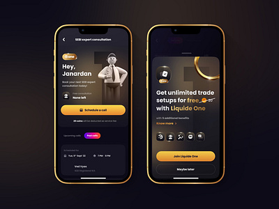 Liquide One UI Screens app design branding design gold illustration ios minimal ui ui design uiux ux design visual design