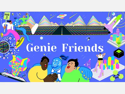 GenieFriends - Banner Illustration 2022 blockchain crypto decentralization explorers friendly friends geniefriends genies learningcommunity metaverse nft nftcommunity nfts virtualland web3 web3.0 web3community web3explorer