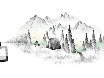 The Power of Scent bonfire camp campfire camping fire forest illustration memories mountains night outdooors perfume pointillism scent sense senses smell summer trees trip