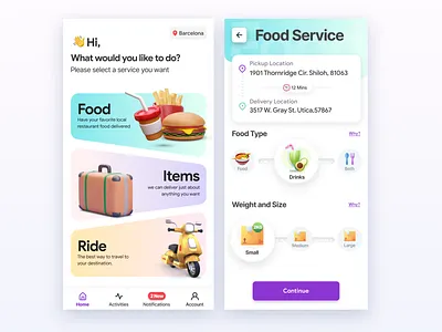 Delivery Services Application andriod app car delivery fast food ios items map mobile new restuarent ride track ui ux wieght