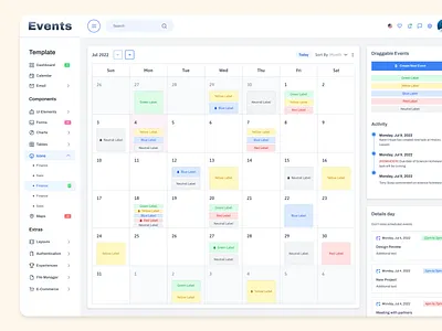 Dashboard calendar design template at 1920w app calendar dashboard date design desktop events figma grid project task tasks templates time ui ui kit
