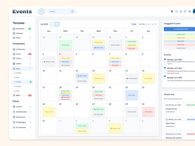 Dashboard calendar design template at 1920w app calendar dashboard date design desktop events figma grid project task tasks templates time ui ui kit