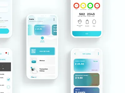 Cashless app UX/UI design app app design balance calendar cashless payments design graphic design meal ordering menu nutritional information ui ux wallets