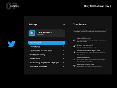 Daily UI Challenge - Day 7 007 app challenge daily dailyui graphic design mobile setting settings twitter ui ux
