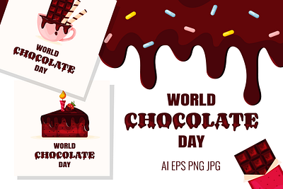 Chocolate Set World Chocolate Day badge bakery cake card chocolate coffee hot illustration sweet world chocolate day