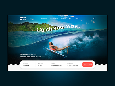 Surfing tours design concept for web figma first screen photoshop searching tours summer surf surfing surfing tours tourism travelling travelling agency ui uidesign vocation web web concept web design web design web site website design