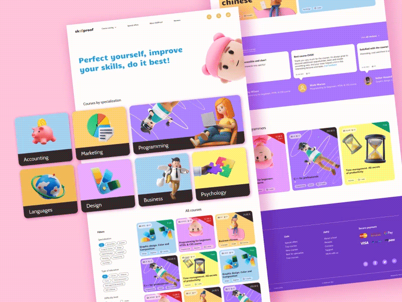 SkillProof. Course catalog page . adobe animation bright catalog colored course design figma light sans serif ui ux web webdesign website