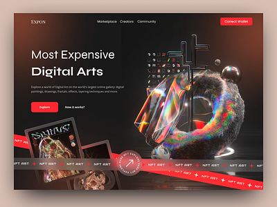 NFT Website Design blockchain branding crypto crypto website cryptoart cryptocurrency design ethereum figma futuristic glassmorphism illustration landing page marketplace nft token ui ux web design web3