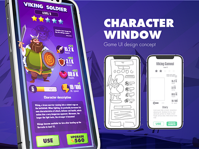 The character screen design for mobile game app character design figma game graphic design illustration mobile typography ui ux viking web
