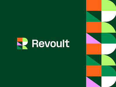 Revoult banking bold branding data digital fast finance fintech fun geometry letter logo money payment quick r step tech vibrant wallet