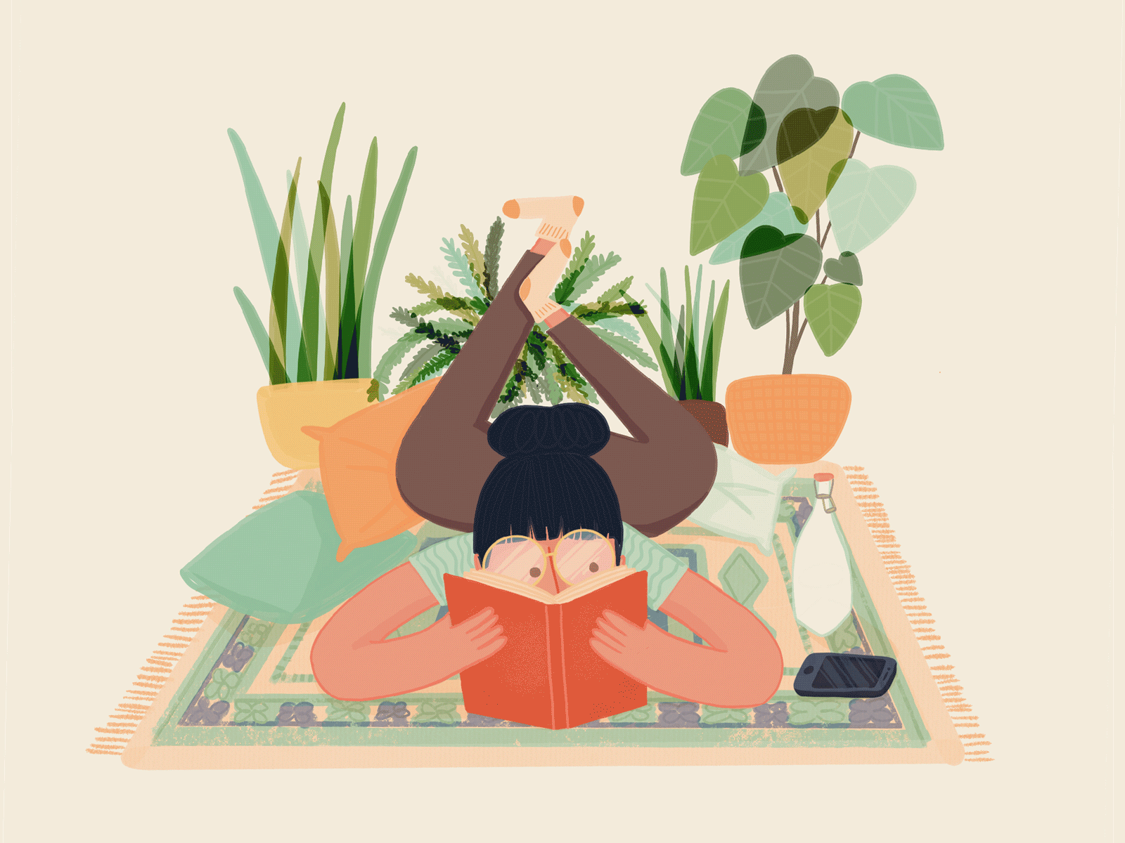 Book yoga character illustration portrait reading