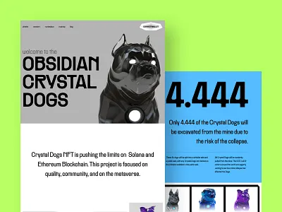 Crystal Dogs NFT Web Pages blockchain blockchain technology design illustration minting nft nft art nft artwork nft dogs nft marketplace nft website nfts ui ui design ui designer ui ux web design web designers website