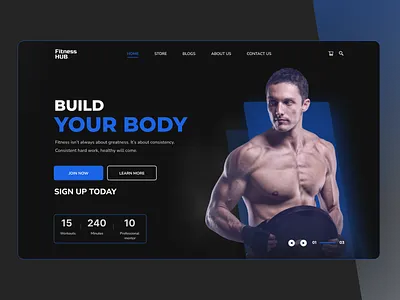 Fitness Landing Page | Hero Section exercise fitness header fitness landing gym agency gym hero gym landing gym training header hero section personal trainer sport club trendy design trendy gym landing ui web design work out yoga