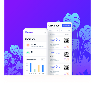 GenCode analytics app branding clean dashboard dashboard mobile design generate code illustration logo minimal mobile product design qr qr code ui ux vector web website